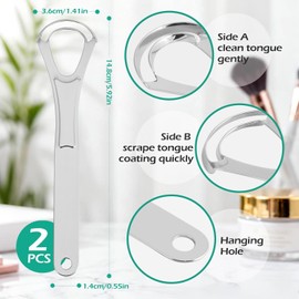 GeeRic Set de 2 Cepillo de Lengua de Acero Inoxidable, Rascador de Lengua Kit de Limpieza Bucal para Limpiador de Raspado de Lengua Oral Limpia Lengua Niños y Adultos,Para Un Aliento Fresco Y Cuidado Bucal Plata