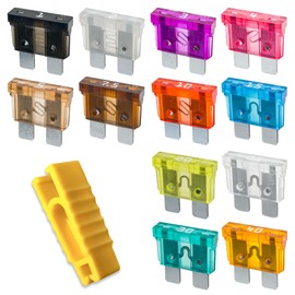 Car fuse set, 37 pieces, including fuse puller, plug fuses for power thief and fuse holder, 12 V, standard blade fuses for car, boat, motorcycle, motorhome, safety fuse