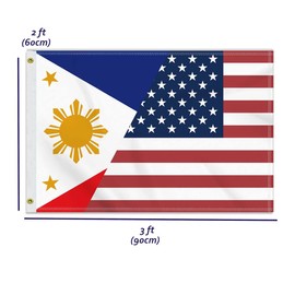2×3 FT Philippines America Friendship Flag,Medium 60×90CM 150D Filipino USA Outdoor Banner,Double Side Printing American Decor For Patio Garden With Brass Gromment