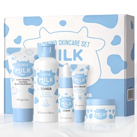 skincare set, skin care sets & kits, milk skincare for kids Women Gift Set for Teenage Girls, Cleanser, Moisturizing Cream, Eye cream, Serum, Toner, Travel Kit 5pcs