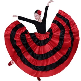 BACKGARDEN Womens 20 Yard Black Red Layered Long Skirt for Flamenco Belly Dance Spanish Bull Performance Costume