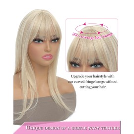 MORICHY Clip in Bangs 360° Bangs Hair Clip Fake Bangs with Topper for Thin Hair Bangs Long Layered Hair Clip on Bangs for Women Blonde Bangs Clip in Hair Extensions Curved Bangs for Daily Use