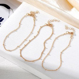 Caiguoer 3 Pcs Boho Gold Anklet Layered Adjustable Ankle Bracelet Beach Summer Foot Jewelry Chain for Women and Girls