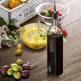[4 PACK] DLD16 oz Glass Olive Oil Dispenser Bottle Set - 500ml Dark Green Oil & Vinegar Cruet Bottle with Pourers, Olive Oil Carafe Decanter for Kitchen