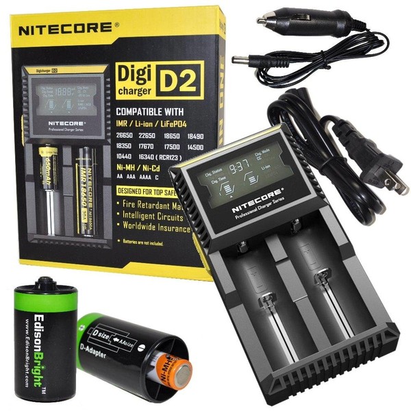 Nitecore D2 smart Charger 2015 version with LCD display For Li-ion, IMR, LiFePO4 26650 22650 18650 17670 18490 17500 18350 16340 RCR123 14500 10440 Ni-MH And Ni-Cd AA AAA AAAA C Rechargeable
