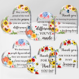 Marsui 6 Pcs Employee Appreciation Gift Thank You Gifts Inspirational Coworker Acrylic Heart Retirement Plaque Paperweight Keepsake for Teacher Women Men