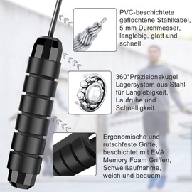 Supertrip Adult Skipping Rope with Ball Bearing and Non-Slip Handles 3 Metres (Includes 2 Handles) Adjustable Skipping Rope Jump Rope Ideal for Sports Training Fitness Suitable for Adults Children