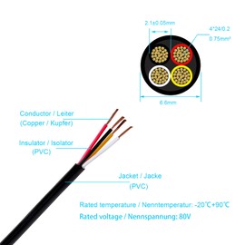 BEIJISTAR 10 m Vehicle Cable 4 x 0.75 mm² Round Cable, 12 V 24 V 4 Core Trailer Cable, 4 Core Electric Cable FLRYY Car for Caravans Lorries RV Trailers
