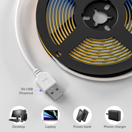 FCOB 6.56FT/2M 5V USB LED Light Strip Orange Flexible High Density COB Strips 640LEDs, 8mm LED Tape for Under Cabinet Bedroom No Controller and Power