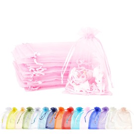Pack of 100 Pink Organza Bags, 10 x 15 cm Gift Bags, Organza Bags with Drawstring, Wedding Candy Bags, Jewellery Bags, Christmas Gifts, Birthday Party