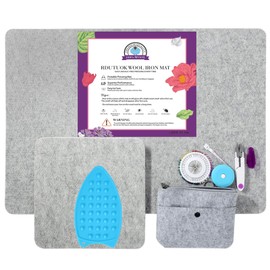 Rdutuok 17" X 24" Wool Pressing Mat for Quilting Large Size & 10" X 10" Portable Size 100% Wool Ironing Pad with Scissors, Tape,Felt Storage Pouch Case and 40Pcs Sewing Pins