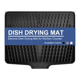 KitchenRaku Dish Drying Mat 40 x 33 cm, Sink Mat for Crockery with Inclined Surface and Drain Outlet for Optimal Water Drainage, Elegant Black