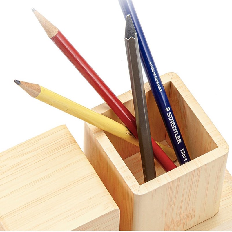 ThreeH Wooden Digital Alarm Clock, Pen Holder, LED Time Display,