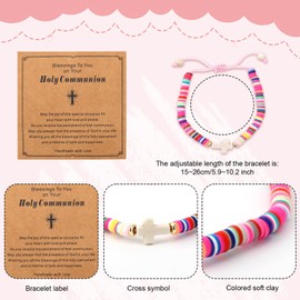 Mikovivi Kreuzarmband für Mädchen, Bunte Christliche Jesus-Armbänder aus Polymer Ton mit Motivationskarte Schmuckgeschenke Katholische Geschenke für Teenager Mädchen Tochter Schwester