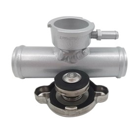 HCHCSPEED 32mm Aluminum Upper Radiator Filler Neck Hose 1-1/4" to 1-1/4" With Cap Universal Silver