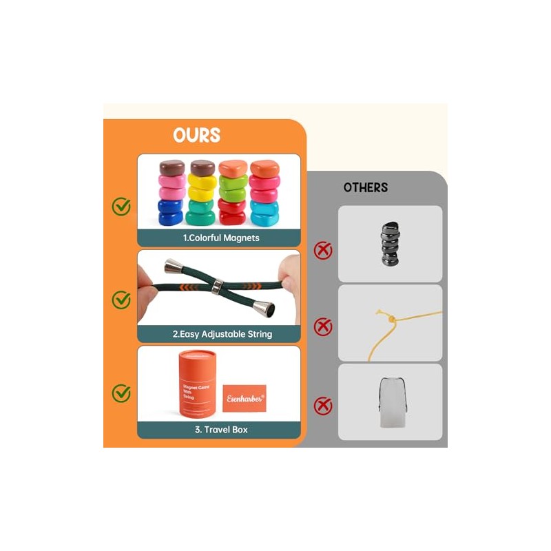 ESENHARBER Magnet Game with String, 20 Colorful Magnet Stones for