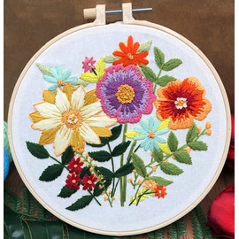 Abillyn Embroidery Starter Kit Colorful Flowers Stamped with Printed Pattern Cross Stitch Embroidery Kits (Flowers)
