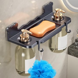 HMIEPRS Shampoo and Conditioner Dispenser, Drill Free Wall Mounted Shower Soap Dispenser, 3 Chamber Shampoo Bottle Holder Plastic for Bathroom Toilet Kitchen