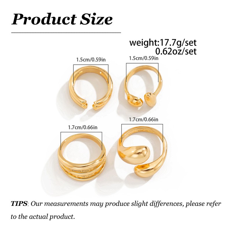 HUASAI Gold Rings Stackable Chunky Statement Jewelry Knuckle Finger Adjustable