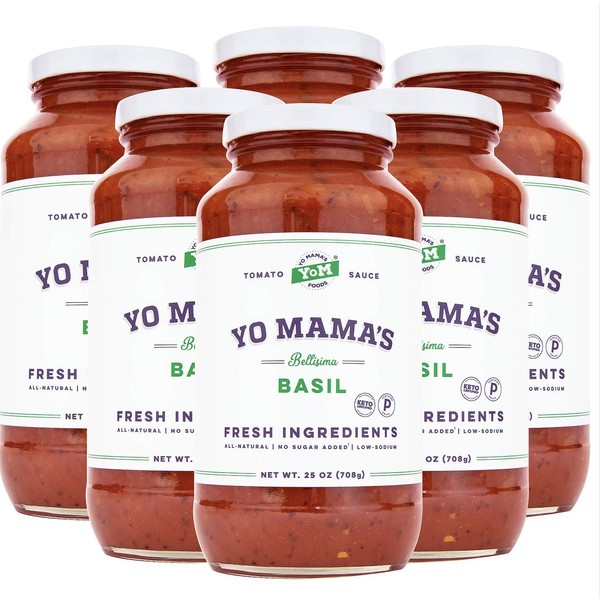 Keto Tomato Basil Pasta Sauce by Yo Mama's Foods - Pack of (6) - No Sugar Added, Low Carb, Low Sodium, Vegan, Gluten Free, Paleo Friendly, and Made with Whole, Non-GMO Tomatoes