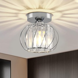 Seruno X Chandelier Crystals Ceiling Light, Chrome Modern Mini Ceiling Lighting Fixtures, Small Semi Flush Mount Ceiling Light for Living Room Bedroom Kitchen Dining Room Hallway Bathroom Foyer Bar