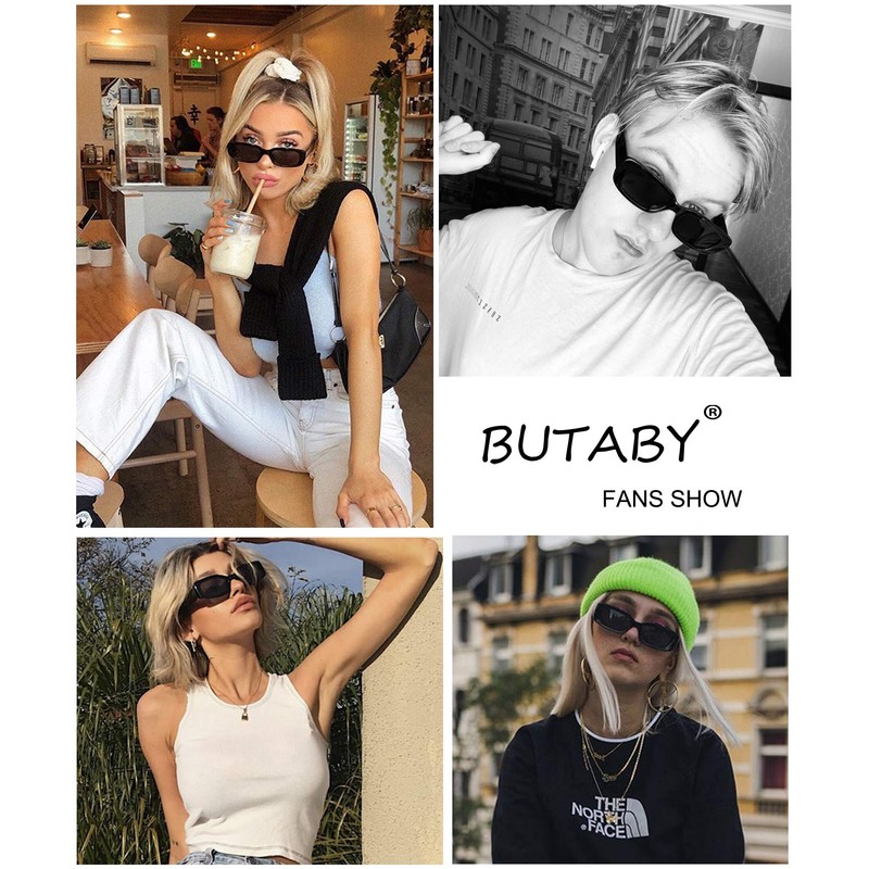 BUTABY Rectangle Sunglasses for Women Retro Driving Glasses 90’s Vintage