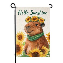 IsegMind Capybara Garden Flag Hello Sunshine Garden Flags, Cute Puppy Sunflower Small Yard Flags 12x18 Double Sided, Burlap Spring Summer Yard Flag (5935)