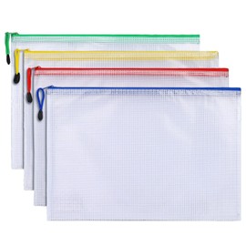 UACT Mesh File Case, Zippered File Bag, Document Storage, Mesh Bag, A3 Standard Size, A4 Storage, Approx. 16.5 x 12.2 inches (42 x 31 cm), Mixed Color, Set of 4
