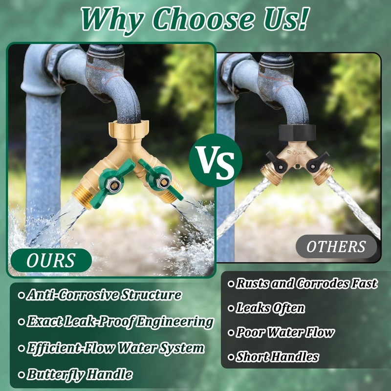 Garden Hose Splitter 2 Way, Heavy Duty Brass Water Hose