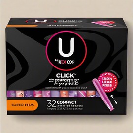 COLO U Kotex Click Compact Tampons Super Plus Absorbency Unscented 32 Ct Damaged Box