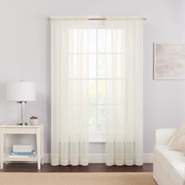 PAIRS TO GO Victoria Voile Modern Sheer Rod Pocket Window Curtains for Living Room (2 Panels), 59 in x 63 in, Ivory