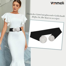 VONMELLI Women's Wide Elastic Belt with Golden Buckle for Dress, Stretchy Vintage Waist Belt for Women, Black (silver buckle)