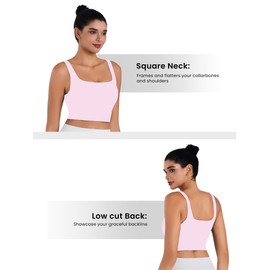 Sunzfly Square Neck Longline Sports Bra with Removable Pads Built in Bra Workout Crop Tank Top Wide Strap Short Yoga Camisole