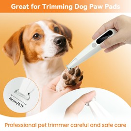 QWUE Dog Paw Hair Trimmer - Pearl White with Spare Blade, 500mAh Battery, LED Display, Suitable for Cats & Dogs, Waterproof Rechargeable Shaver for Paws Eyes Ears Face Buttocks