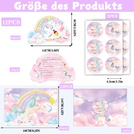 12 x Invitation for First Day of School, German Unicorn Invitation Cards with 12 Envelopes, First Day of School Invitation Cards for School Child Girls Boys
