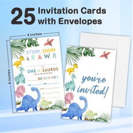 Nuckxy Dinosaur Baby Shower Invitation Cards With Envelopes, Stomp, Chomp & Roar Invites For Baby Shower, Gender Reveal, Baby Announcement, Party Favor & Accessories(25Pcs) - B04