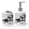 Ambesonne Beagle Soap Dispenser & Toothbrush Holder Set, Monochrome Sketch