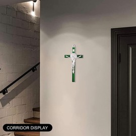 VINETEN Crucifix- Saint Benedict Crucifix Wall Cross Metal Wall Art-Cross Decoration for Bedroom Livingroom- 8 Inch Green