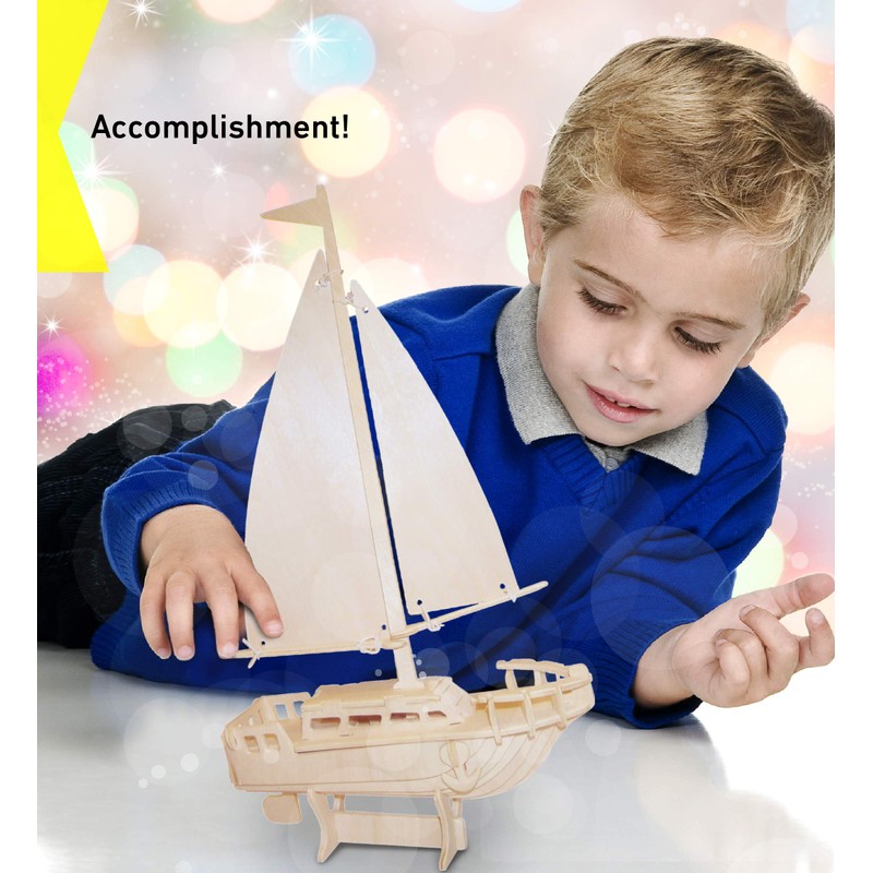 Puzzled 3D Wooden Sailboat Model Puzzle - DIY Construction Kit