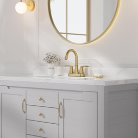 Phiestina 4 Inch 2 or 3 Hole Bathroom Sink Faucet Centerset Brushed Gold 2 Handle RV 360°Swivel Bath Vanity Faucet with Metal Pop Up Drain & cUPC Water Supply line, TY36-BG