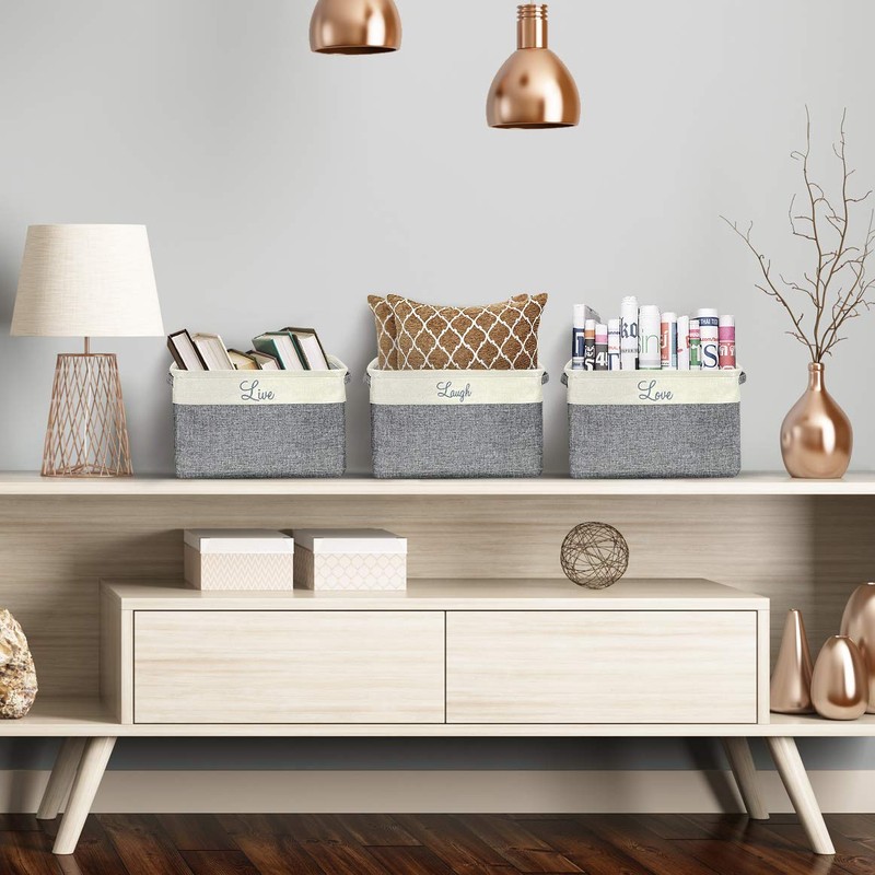 Sorbus Fabric Storage Cubes 15 Inch, 3 Pack, Grey, Jute