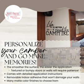 Life Better Around Campfire Camper Wall Decor Stickers RV Summer Quote Decals 23x15-Inch Chocolate Brown