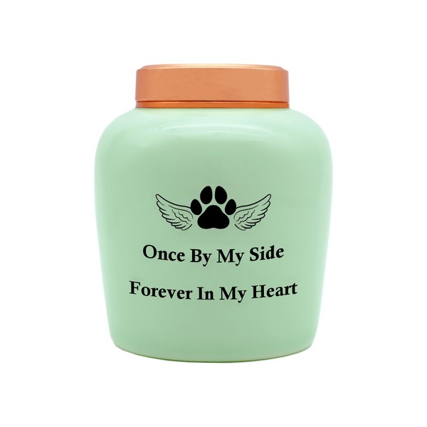KUALEENG Ceramic Pet Urn - Green Paw Print - Up