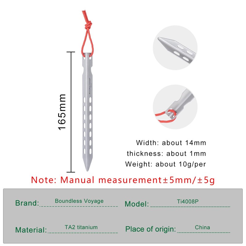 Boundless Voyage Outdoors Titanium Tent Stakes Pegs Camping Anchor Tent