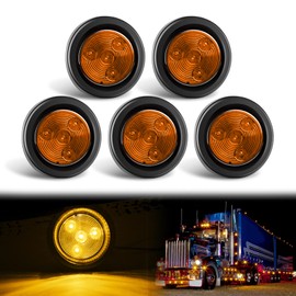 GOOACC 2Inch Round Side Marker Light 5PCS Amber 4LED Front Rear Side Clearance Light Flush Mount with Plug Grommet Pigtail Hardwired Indicator Light for Truck Camper RV Boat Trailer, 2 Years Warranty