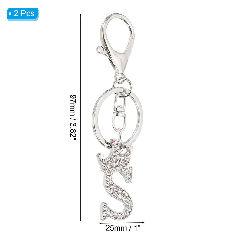 [PATIKIL] Initial Letter Keychain 2pcs Letter S Crown Desert Charm