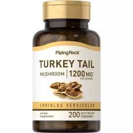 Piping Rock Turkey Tail Mushroom Capsules | 1200mg | 200 Count | Non-GMO | by Piping Rock