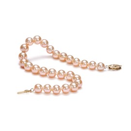Pink 6-7mm AA Quality Freshwater Gold filled Cultured Pearl Bracelet-8 in length