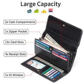 SENDEFN Leather Purses for Women, RFID Blocking Wallet for Women, Long Ladies Purse with Multiple Card Slots and Zipper Compartment