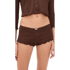 For Love & Lemons Women's Elliana Sleep Shorts, Chocolate, Brown, M